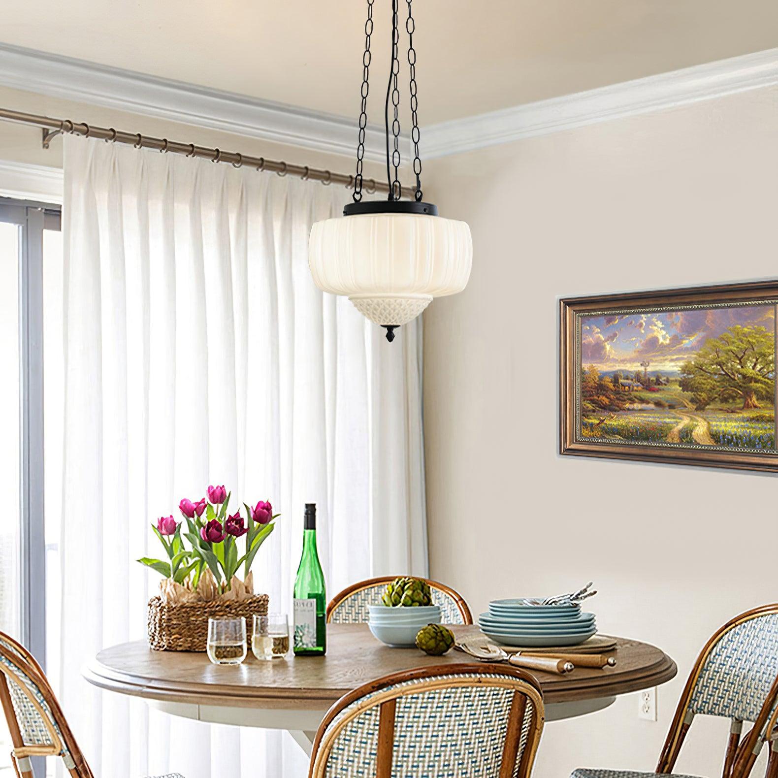 Marlo Fluted White Glass Ceiling Pendant Light with Elegant Black Metal Frame