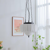 Marlo Fluted White Glass Ceiling Pendant Light with Elegant Black Metal Frame