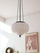 Marlo Fluted White Glass Ceiling Pendant Light with Elegant Black Metal Frame