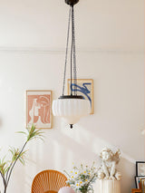 Marlo Fluted White Glass Ceiling Pendant Light with Elegant Black Metal Frame