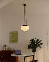 Marlo Fluted White Glass Ceiling Pendant Light with Elegant Black Metal Frame