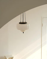 Marlo Fluted White Glass Ceiling Pendant Light with Elegant Black Metal Frame
