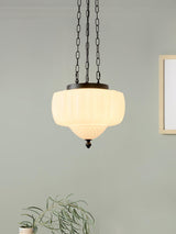 Marlo Fluted White Glass Ceiling Pendant Light with Elegant Black Metal Frame