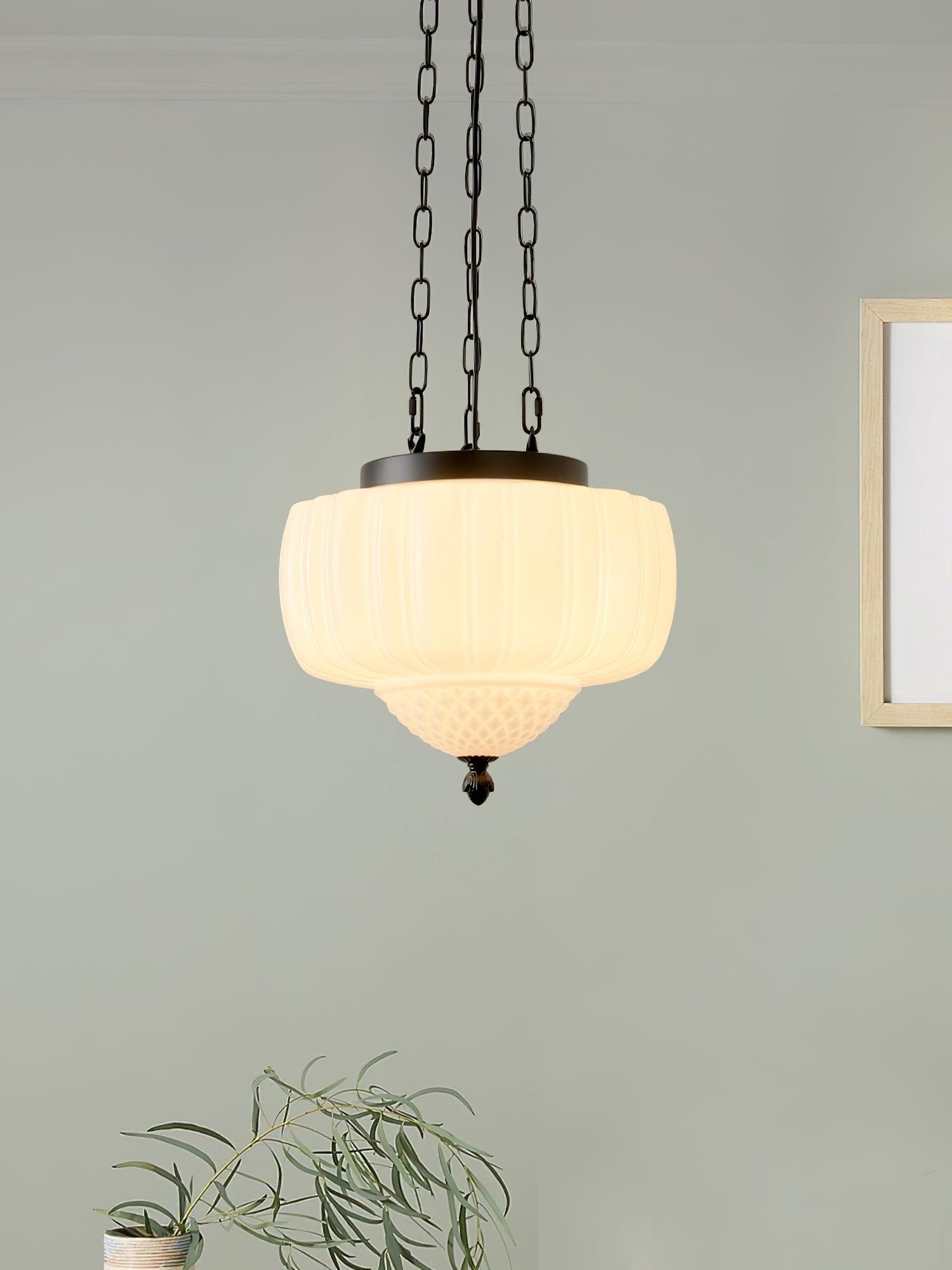 Marlo Fluted White Glass Ceiling Pendant Light with Elegant Black Metal Frame