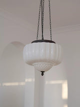 Marlo Fluted White Glass Ceiling Pendant Light with Elegant Black Metal Frame