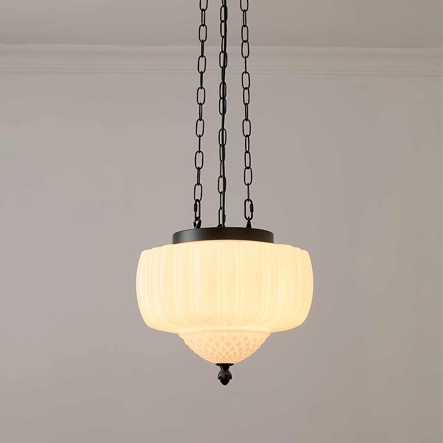Marlo Fluted White Glass Ceiling Pendant Light with Elegant Black Metal Frame