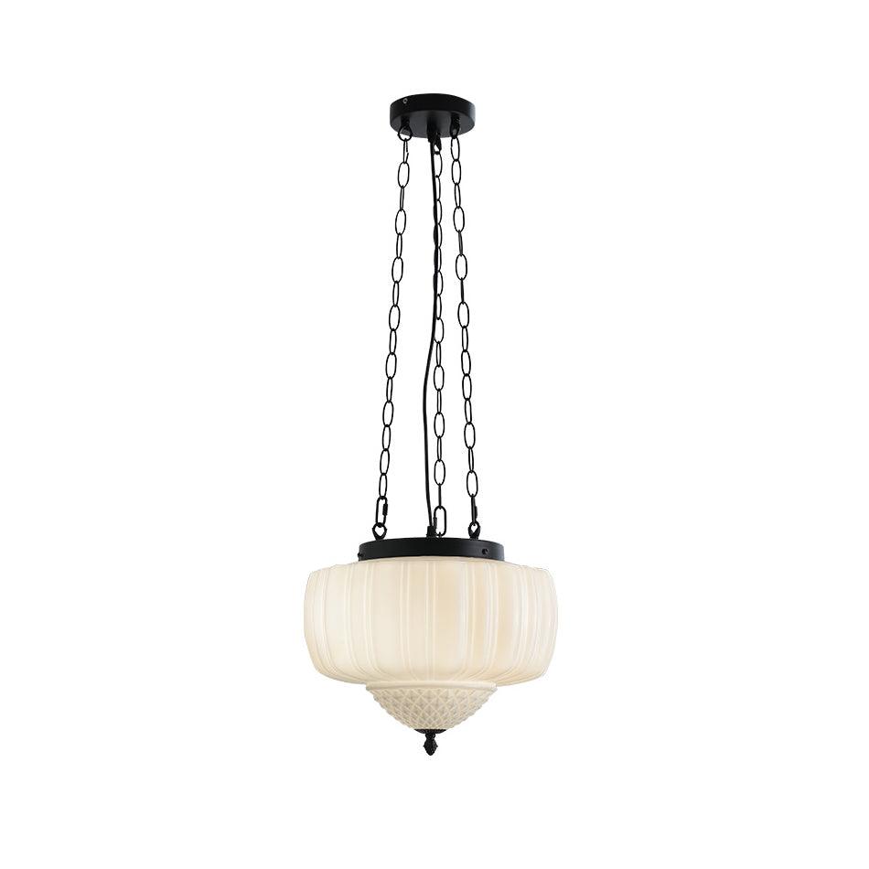 Marlo Fluted White Glass Ceiling Pendant Light with Elegant Black Metal Frame