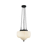 Marlo Fluted White Glass Ceiling Pendant Light with Elegant Black Metal Frame