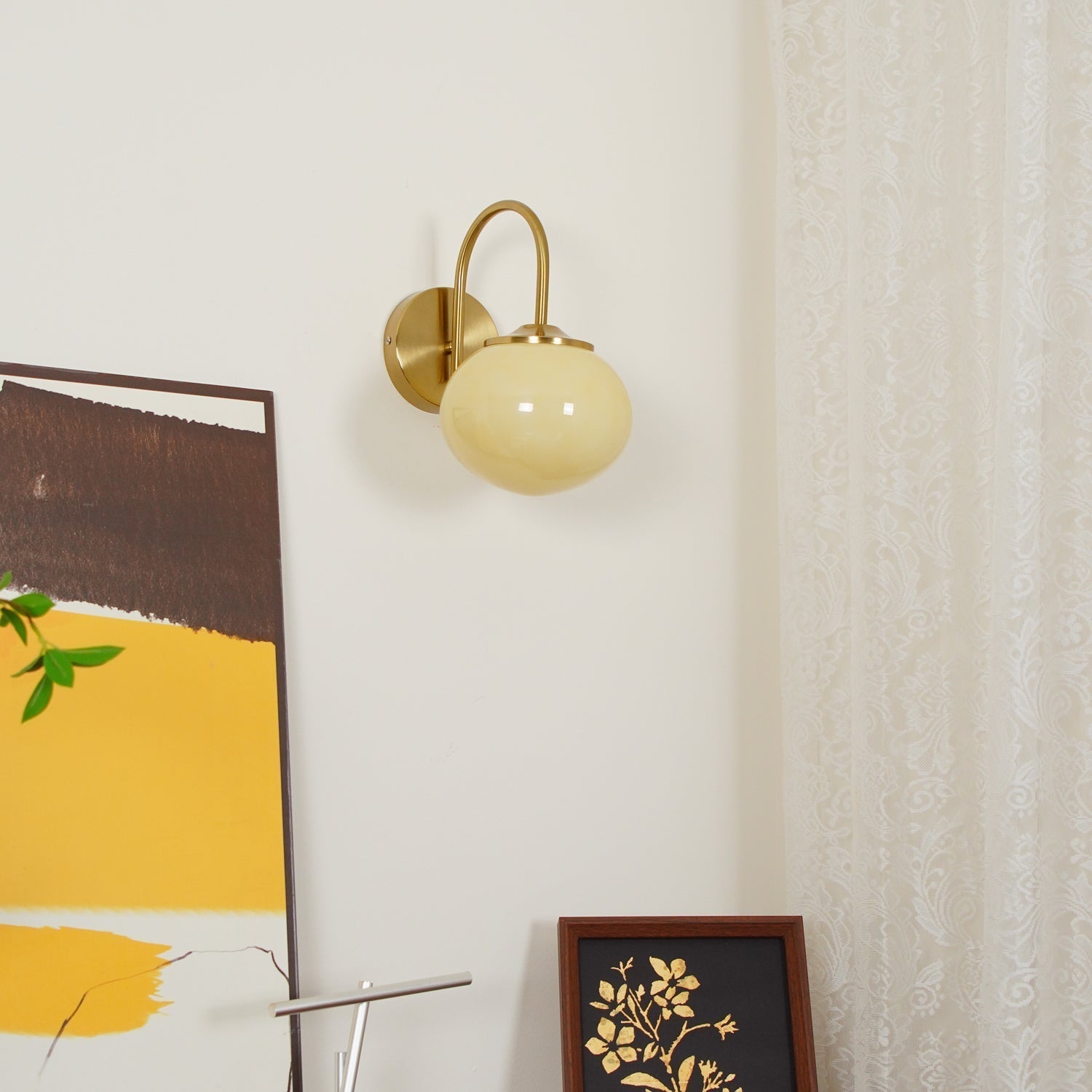 Marshmallow Modern Copper Wall Sconce with Tinted Glass Shade for Interior Lighting