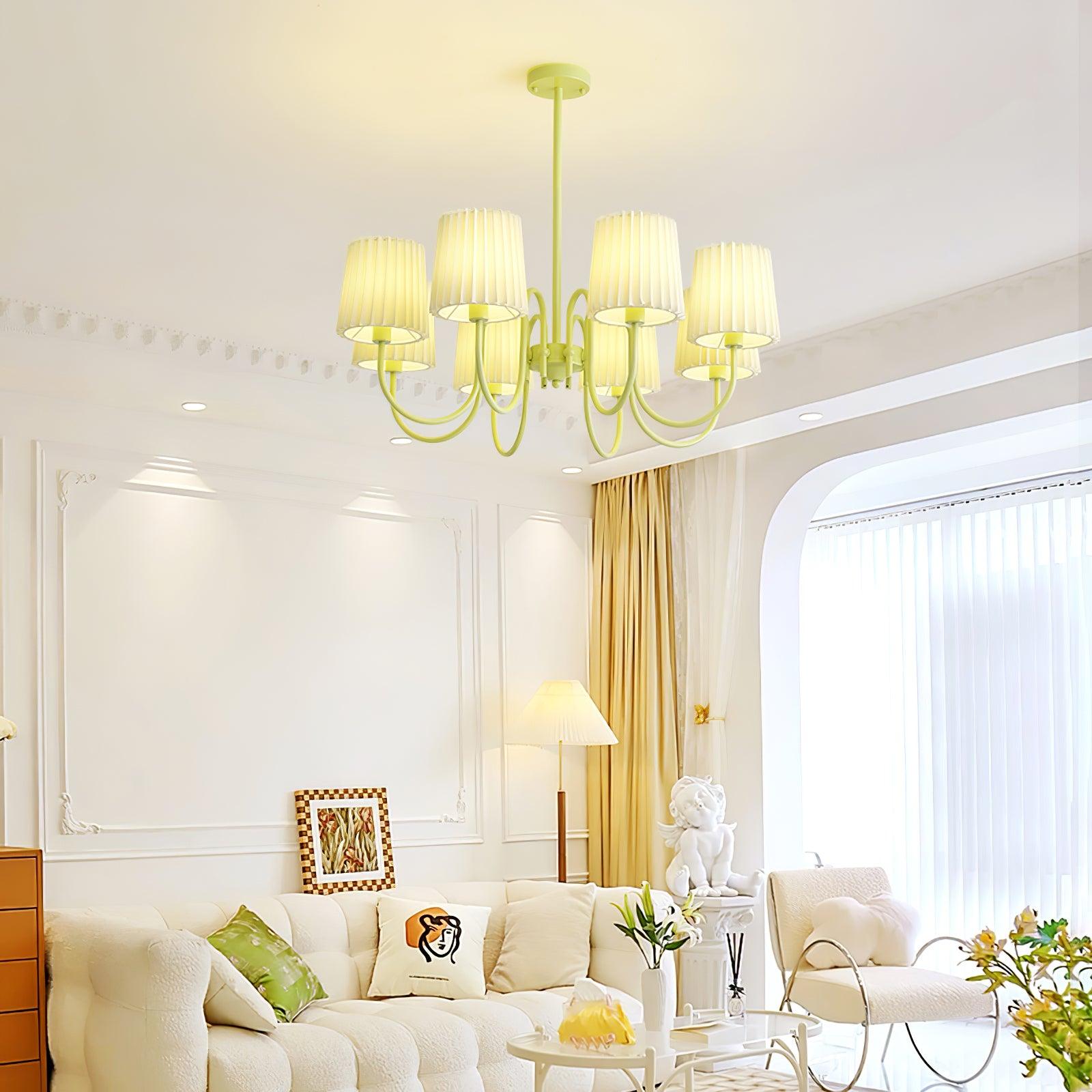Matcha Green Pleated Fabric Chandelier Modern Multi Head Pendant Ceiling Light