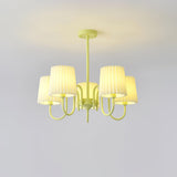 Matcha Green Pleated Fabric Chandelier Modern Multi Head Pendant Ceiling Light