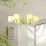 Matcha Green Pleated Fabric Chandelier Modern Multi Head Pendant Ceiling Light