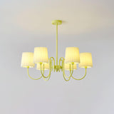 Matcha Green Pleated Fabric Chandelier Modern Multi Head Pendant Ceiling Light