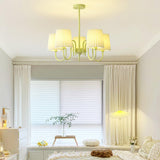 Matcha Green Pleated Fabric Chandelier Modern Multi Head Pendant Ceiling Light