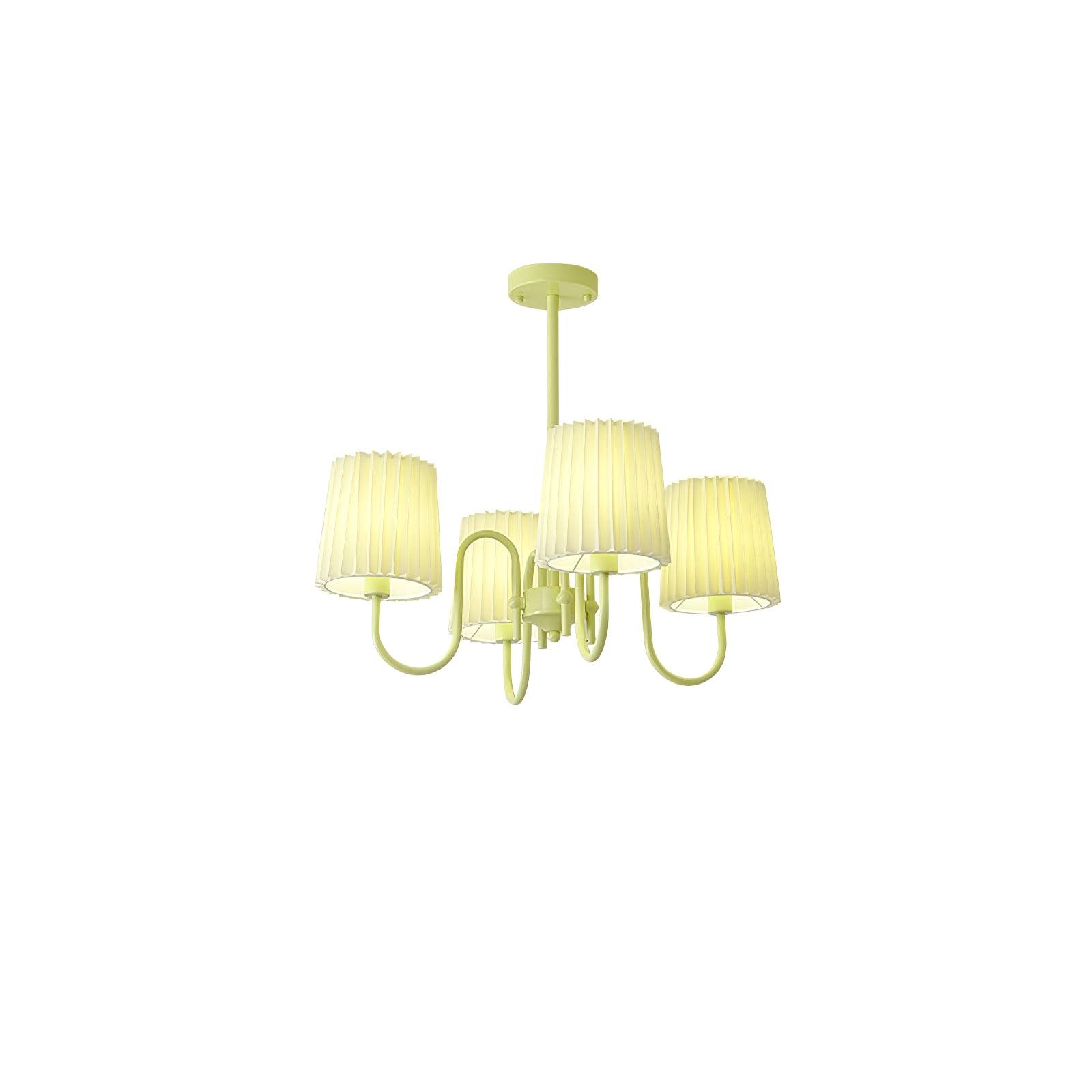 Matcha Green Pleated Fabric Chandelier Modern Multi Head Pendant Ceiling Light