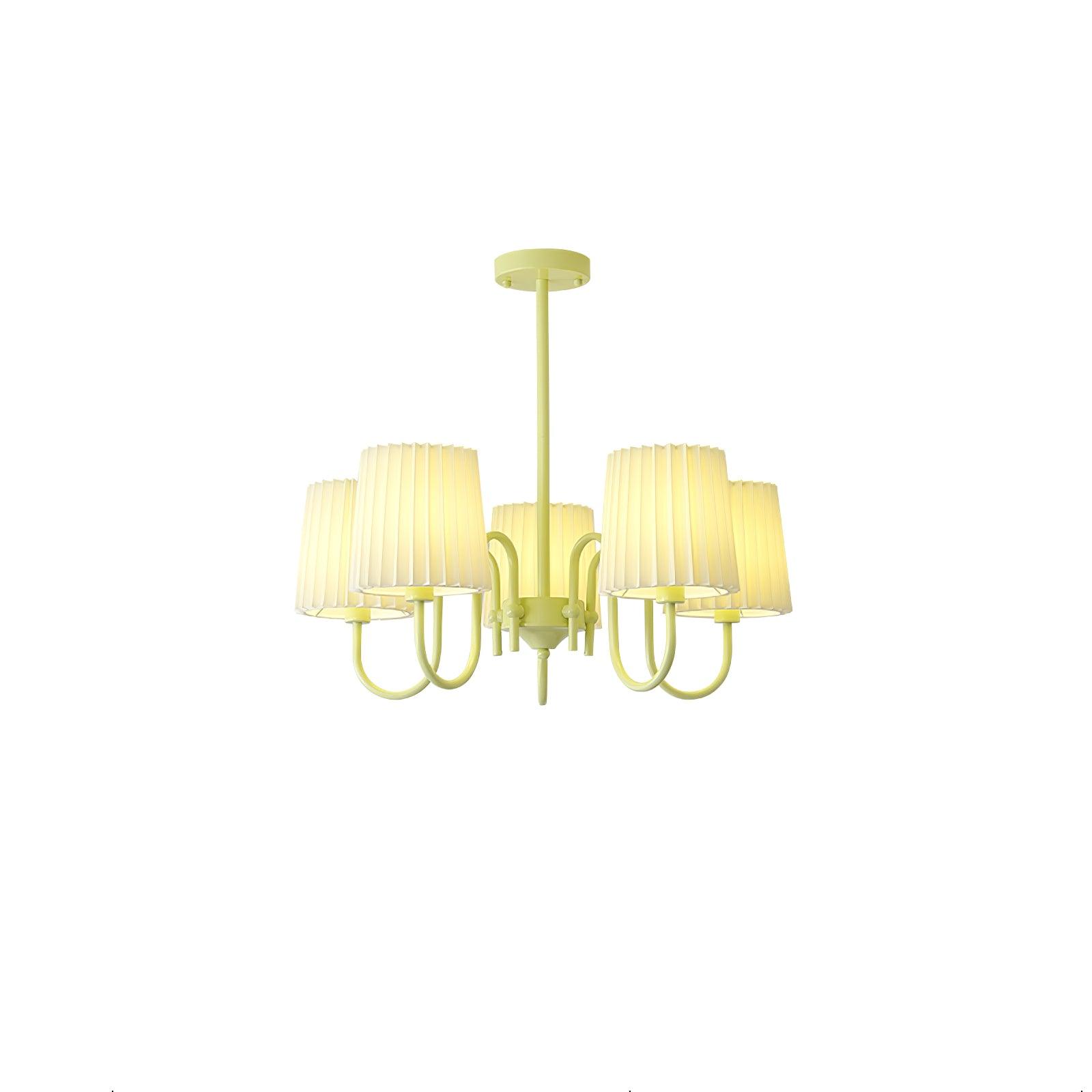 Matcha Green Pleated Fabric Chandelier Modern Multi Head Pendant Ceiling Light
