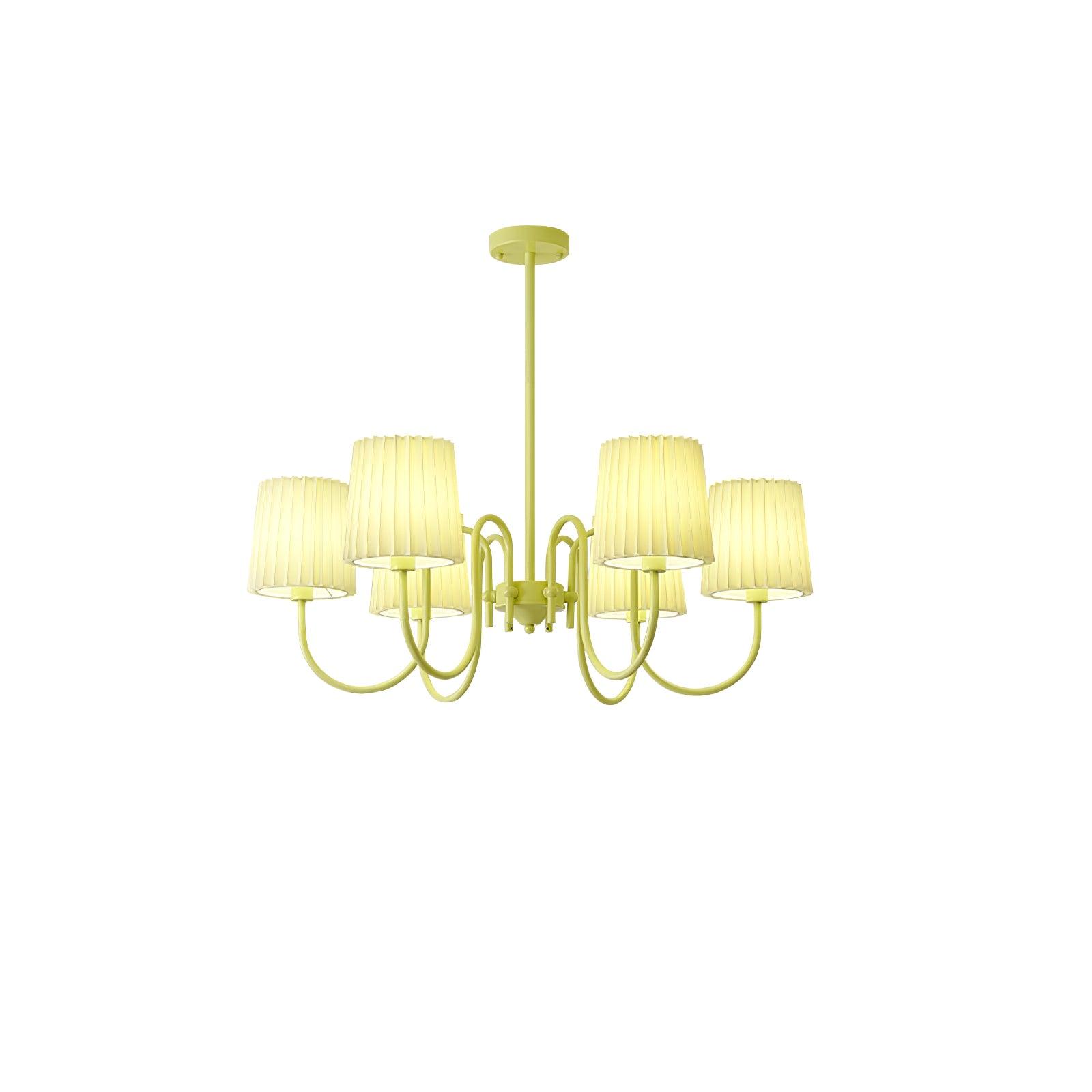 Matcha Green Pleated Fabric Chandelier Modern Multi Head Pendant Ceiling Light