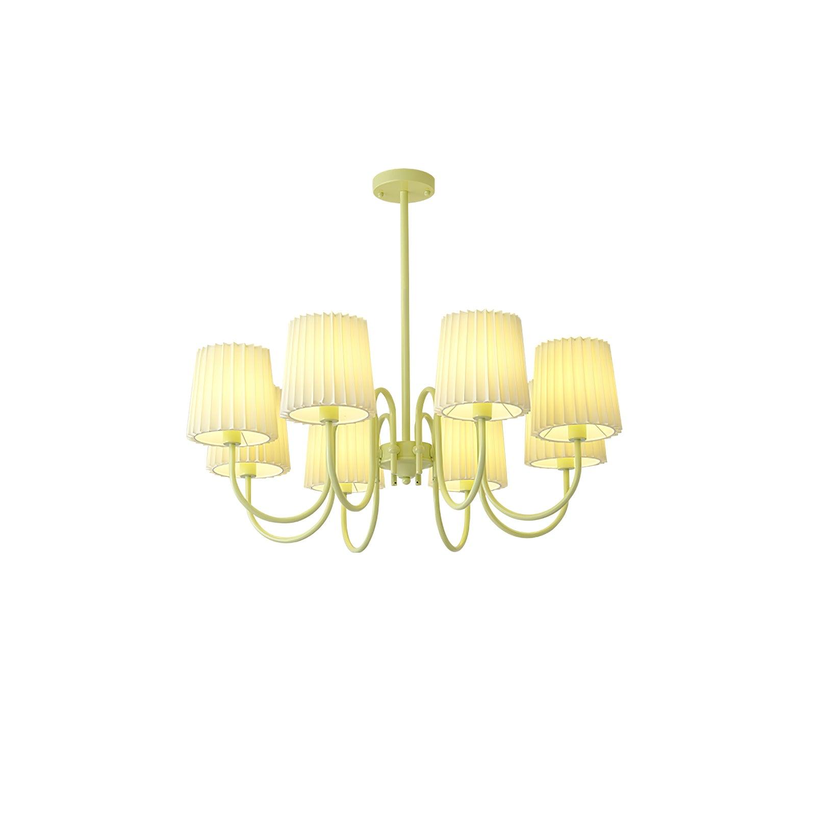 Matcha Green Pleated Fabric Chandelier Modern Multi Head Pendant Ceiling Light