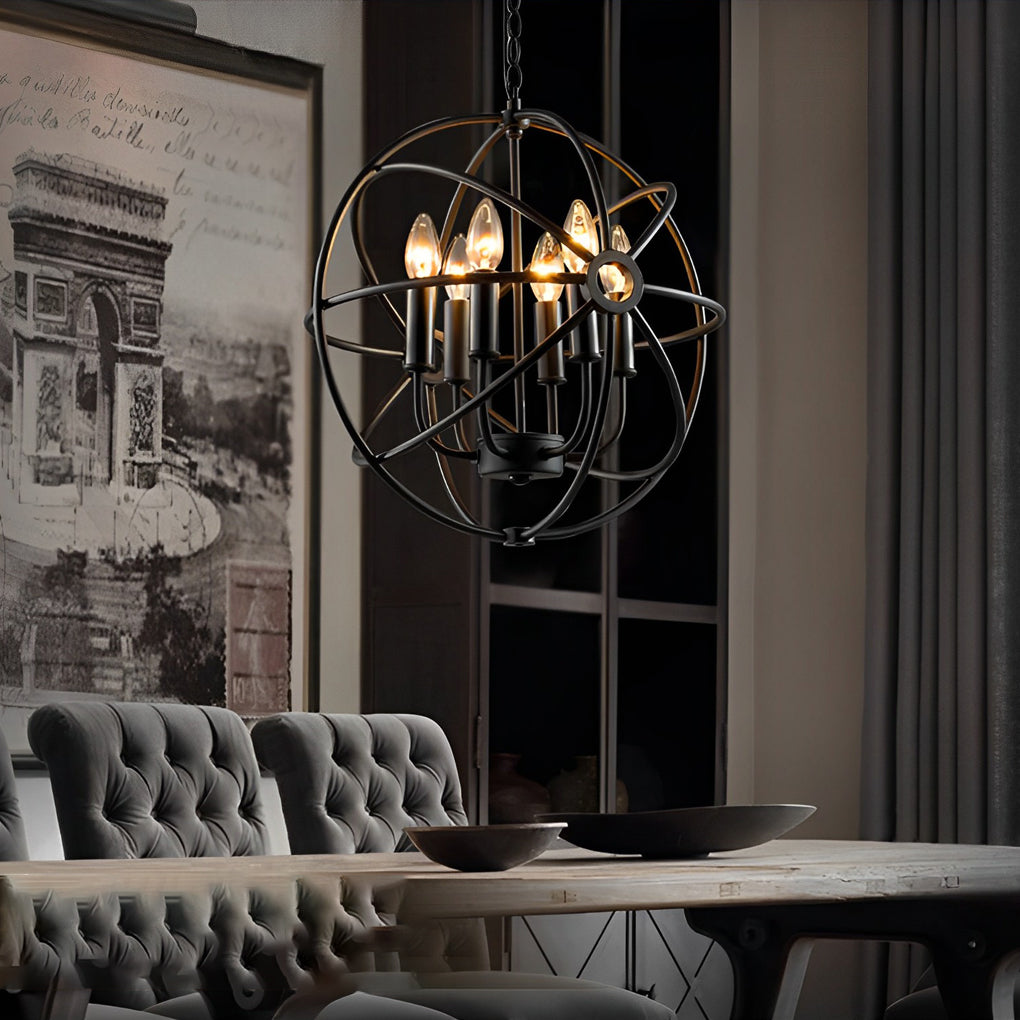 Matte Black Metal Birdcage Chandelier Retro Industrial Candlestick Pendant Light for Dining Room