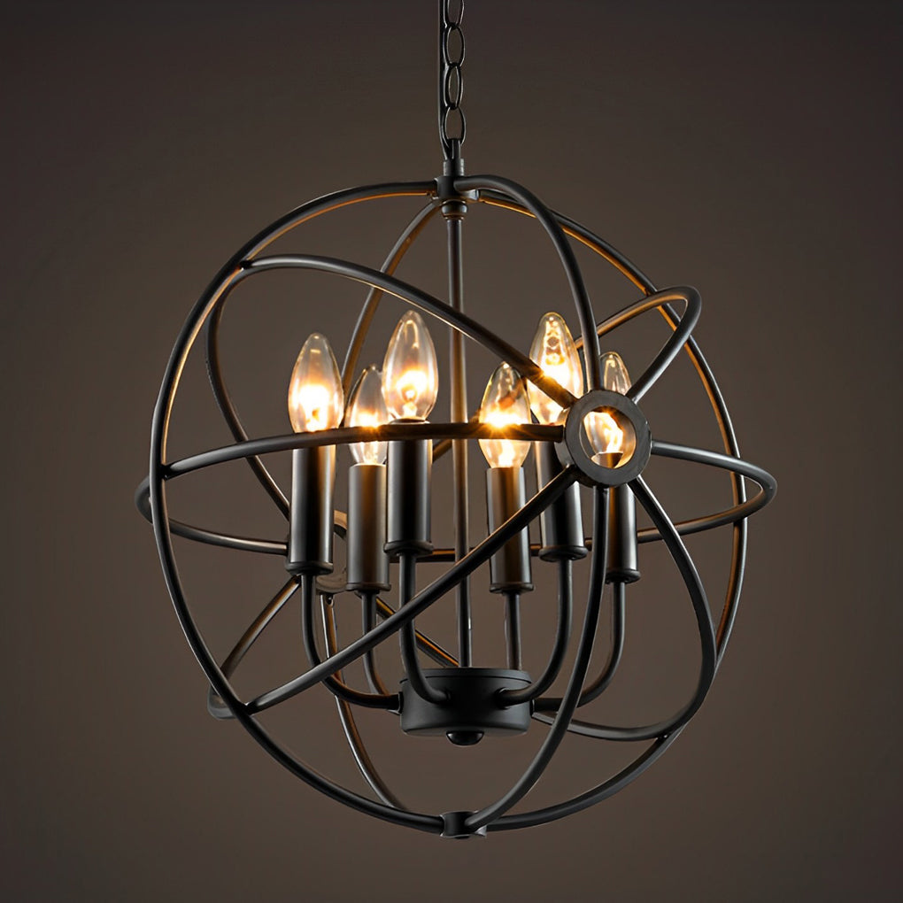 Matte Black Metal Birdcage Chandelier Retro Industrial Candlestick Pendant Light for Dining Room