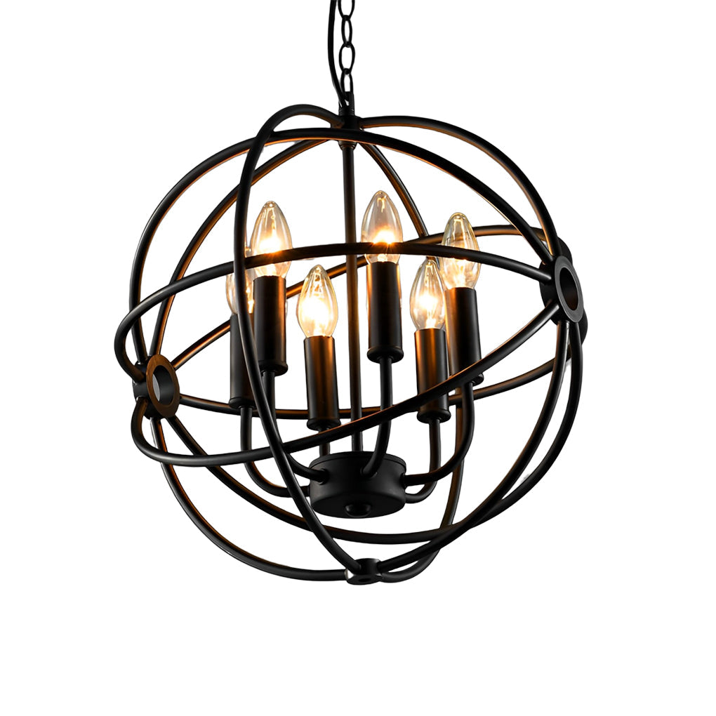 Matte Black Metal Birdcage Chandelier Retro Industrial Candlestick Pendant Light for Dining Room