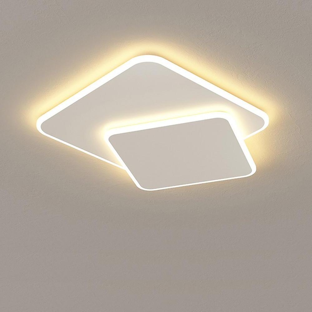 Modern White Square LED Flush Mount Ceiling Light Fixture for Bedroom and Living Room Geometric Two Tier Lighting