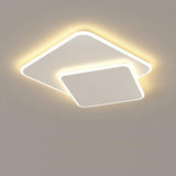 Modern White Square LED Flush Mount Ceiling Light Fixture for Bedroom and Living Room Geometric Two Tier Lighting