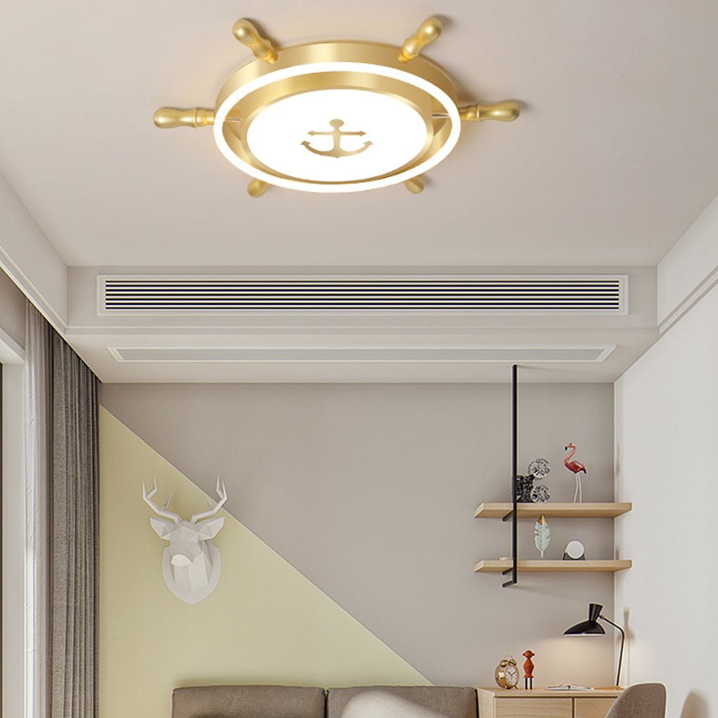 Mediterranean Nautical Rudder LED Ceiling Light for Kids Bedroom High Transmittance Acrylic Fixture