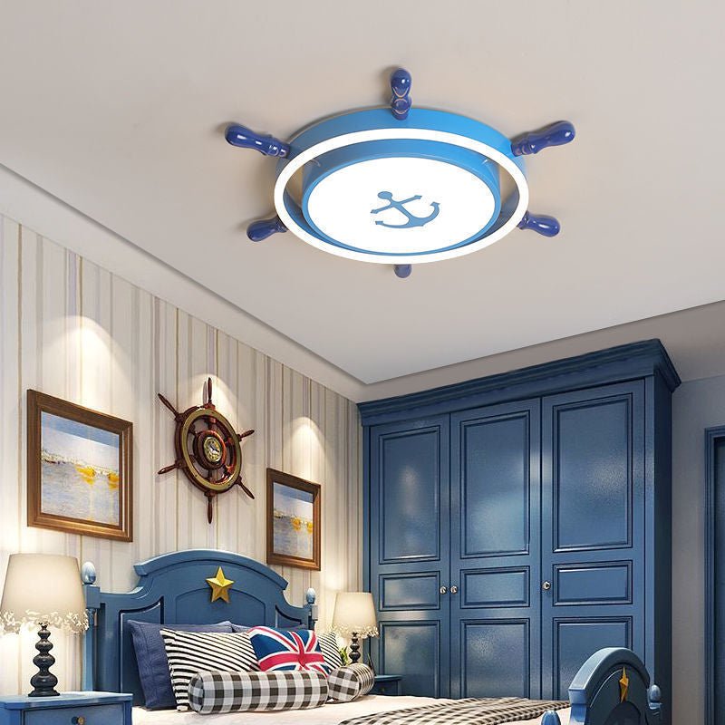 Mediterranean Nautical Rudder LED Ceiling Light for Kids Bedroom High Transmittance Acrylic Fixture