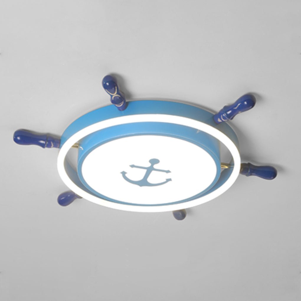 Mediterranean Nautical Rudder LED Ceiling Light for Kids Bedroom High Transmittance Acrylic Fixture