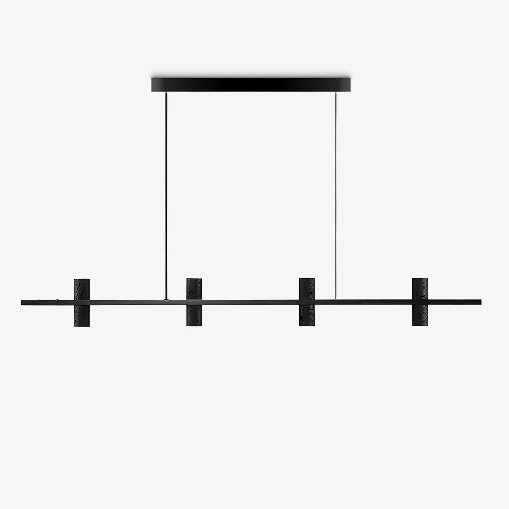 Meta Parallel Modern Linear LED Pendant Light with Natural Black Stone and Copper Accents