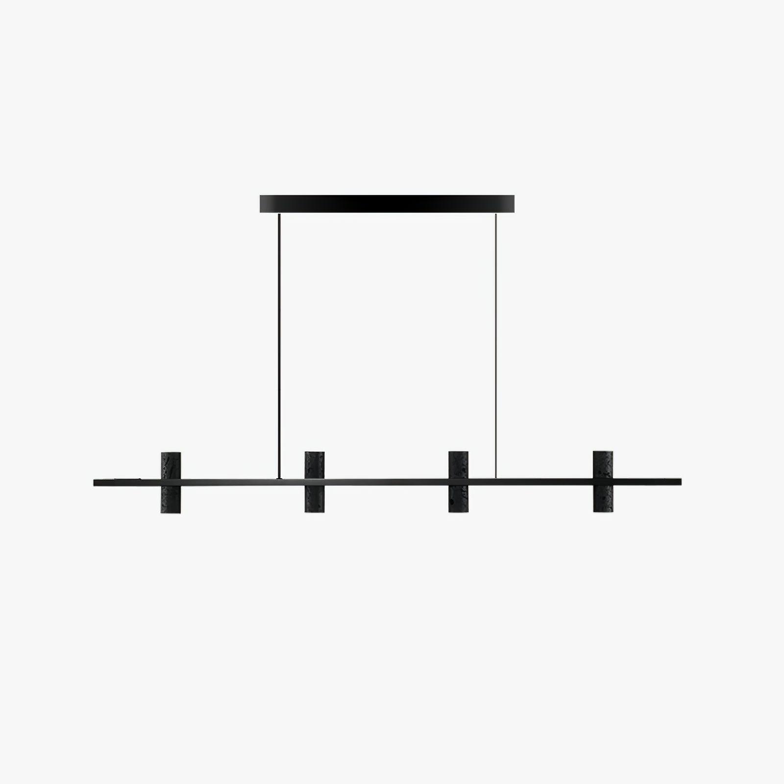 Meta Parallel Modern Linear LED Pendant Light with Natural Black Stone and Copper Accents
