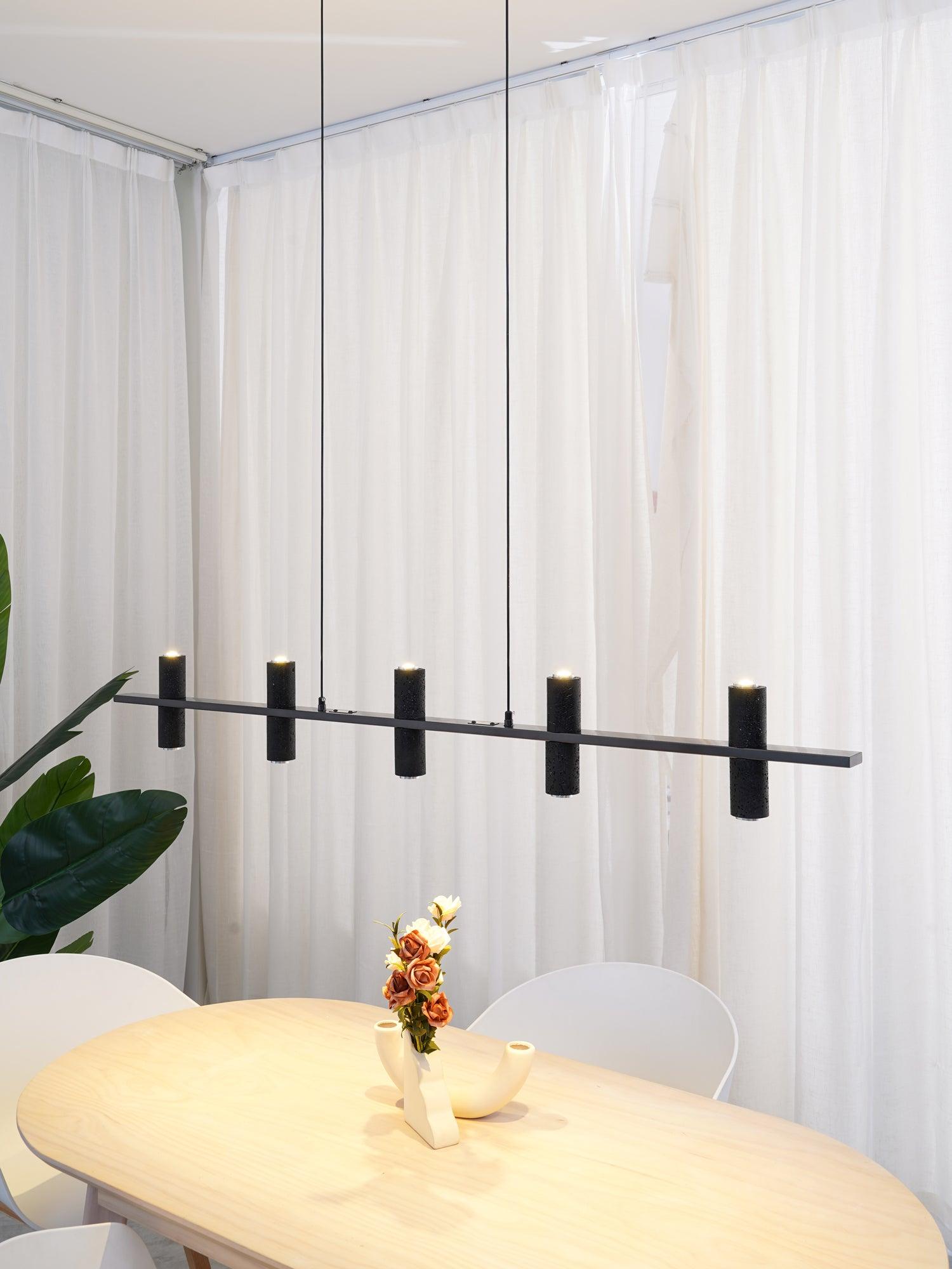 Meta Parallel Modern Linear LED Pendant Light with Natural Black Stone and Copper Accents