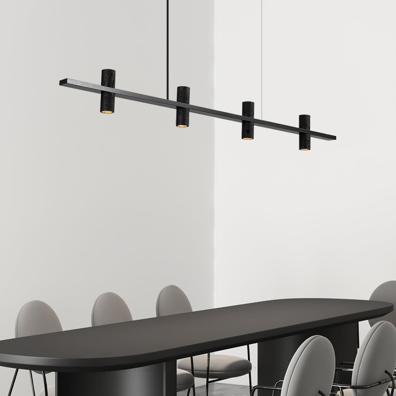 Meta Parallel Modern Linear LED Pendant Light with Natural Black Stone and Copper Accents
