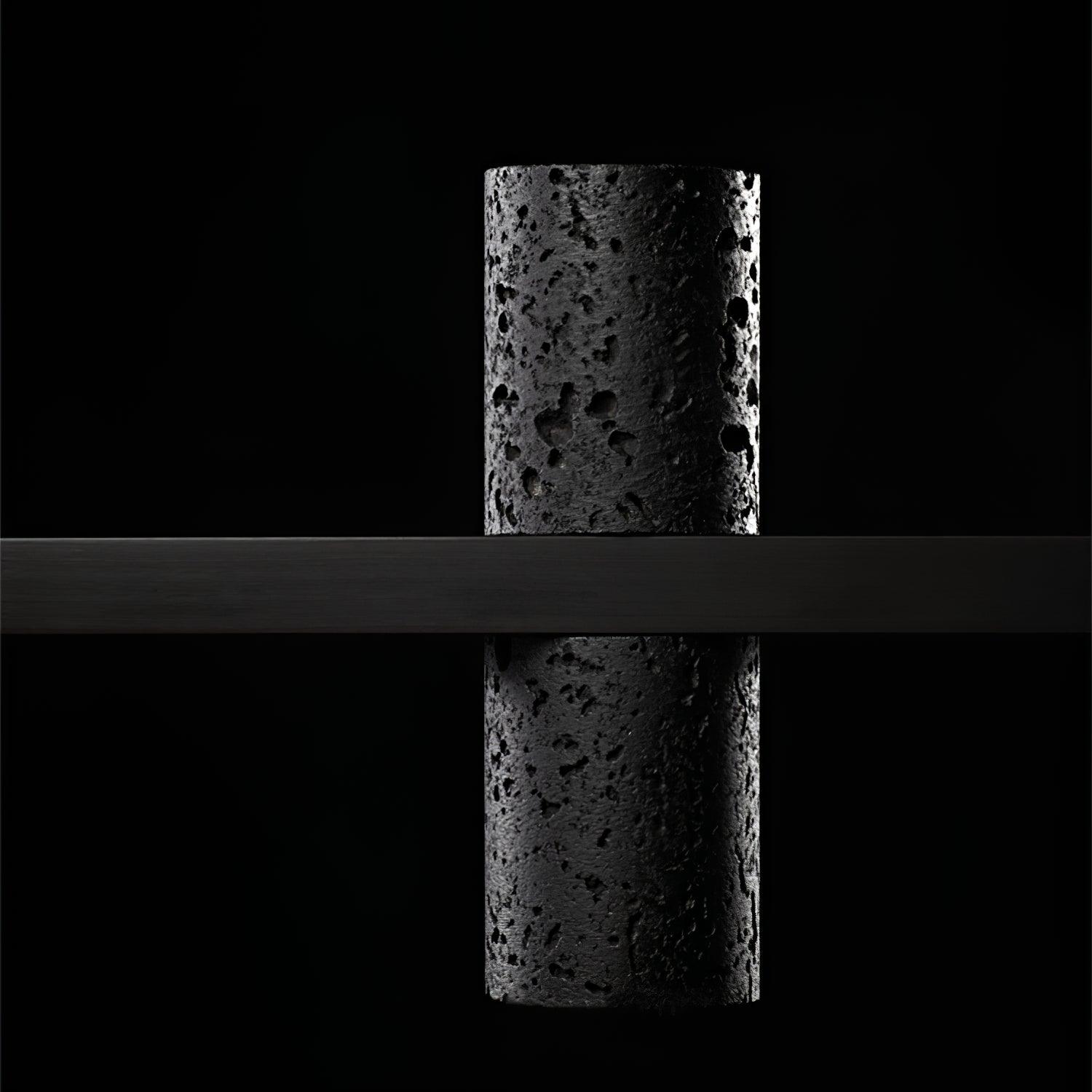 Meta Parallel Modern Linear LED Pendant Light with Natural Black Stone and Copper Accents