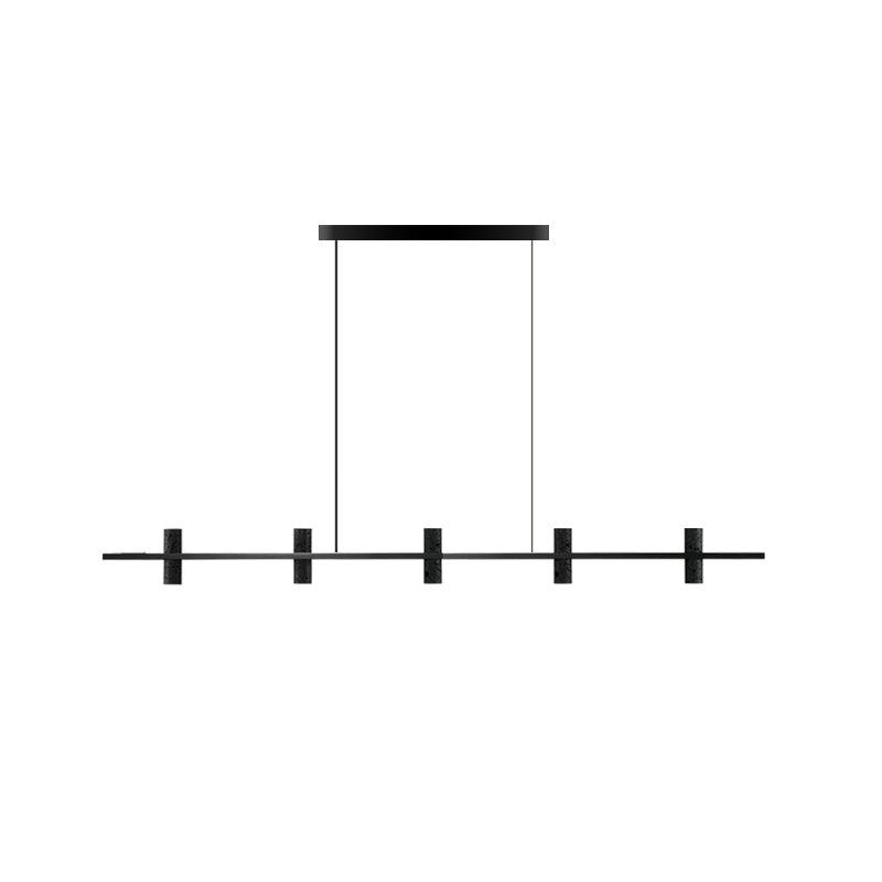 Meta Parallel Modern Linear LED Pendant Light with Natural Black Stone and Copper Accents