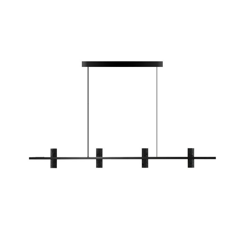 Meta Parallel Modern Linear LED Pendant Light with Natural Black Stone and Copper Accents