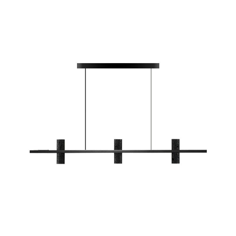 Meta Parallel Modern Linear LED Pendant Light with Natural Black Stone and Copper Accents