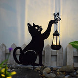 Metal Cat Silhouette Waterproof Solar Hanging Lantern with Warm White LED for Garden Landscape