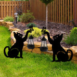 Metal Cat Silhouette Waterproof Solar Hanging Lantern with Warm White LED for Garden Landscape
