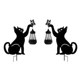 Metal Cat Silhouette Waterproof Solar Hanging Lantern with Warm White LED for Garden Landscape