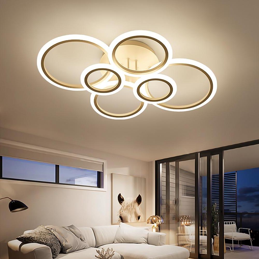 Modern 6 Ring Geometric LED Flush Mount Ceiling Light Dimmable Lighting Fixture for Bedroom and Living Room