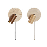 Miadi Natural Yellow Travertine and Wood Wall Lamp with Pull Chain Switch