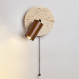 Miadi Natural Yellow Travertine and Wood Wall Lamp with Pull Chain Switch