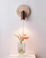 Miadi Natural Yellow Travertine and Wood Wall Lamp with Pull Chain Switch