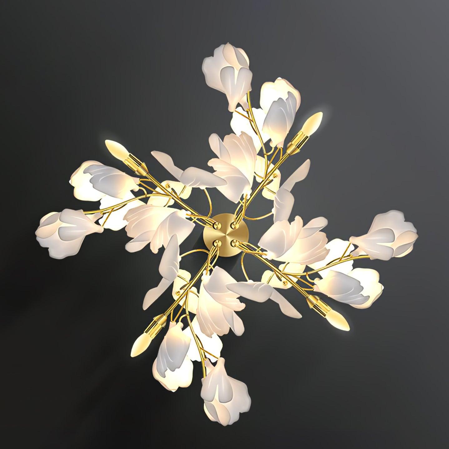 Mid Century Gold Gingko Flower Wall Sconce with Elegant White Ceramic Details for Indoor Lighting