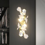 Mid Century Gold Gingko Flower Wall Sconce with Elegant White Ceramic Details for Indoor Lighting