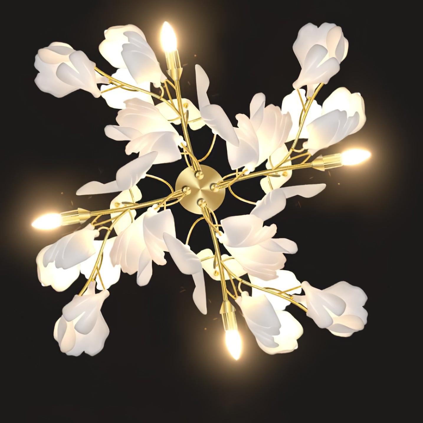 Mid Century Gold Gingko Flower Wall Sconce with Elegant White Ceramic Details for Indoor Lighting