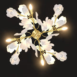 Mid Century Gold Gingko Flower Wall Sconce with Elegant White Ceramic Details for Indoor Lighting