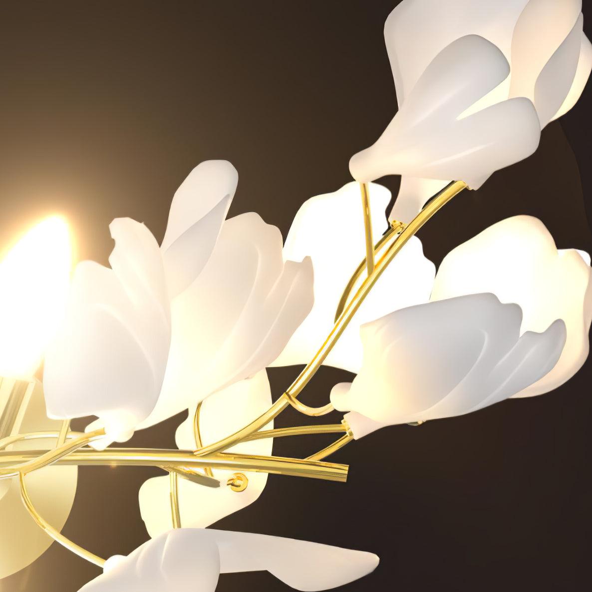 Mid Century Gold Gingko Flower Wall Sconce with Elegant White Ceramic Details for Indoor Lighting